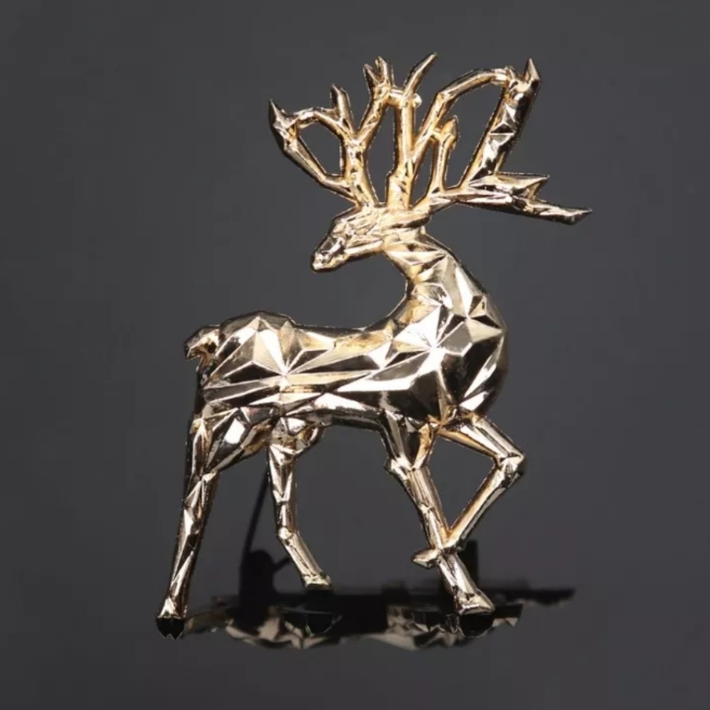 Gold Reindeer Brooch Pin